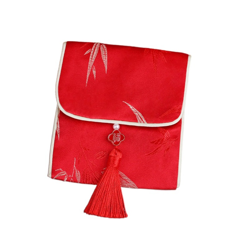Women Bags For Eid - New Year Blessing Words Brocade Red