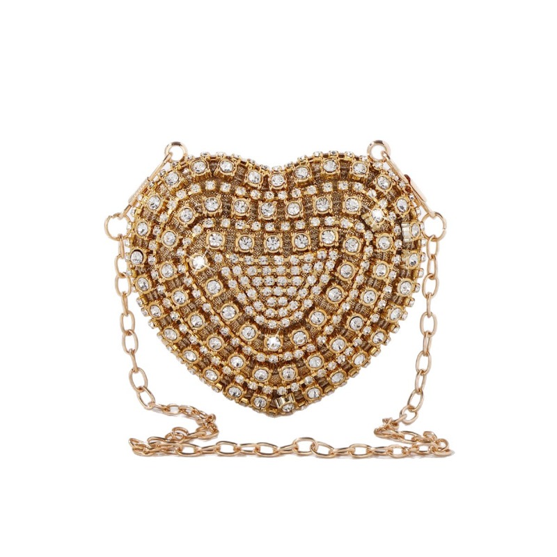 Women Bags Gold - Mini Heart-shaped Diamond Setting Evening Bag