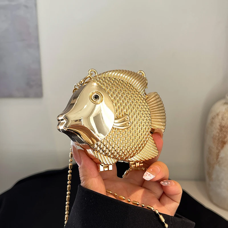 Women Bags Gold - Cute Little Fish Shape Metal Mini