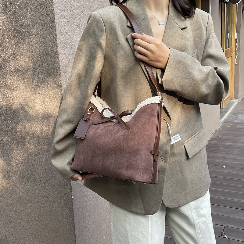 Faux Suede Solid Color Bow Cro - Women Bags Branded Sale ulasan dan harga