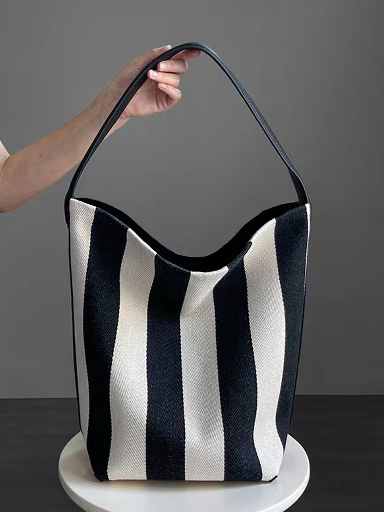 Niche striped canvas bucket ba - Women Bags Zara ulasan dan harga