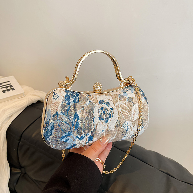 Chic Floral Tapestry Box Clutc - Women Bags Gold ulasan dan harga