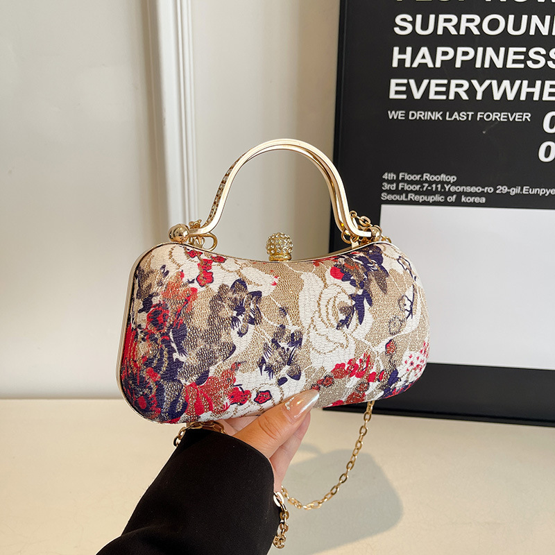 Chic Floral Tapestry Box Clutc - Women Bags Gold ulasan dan harga