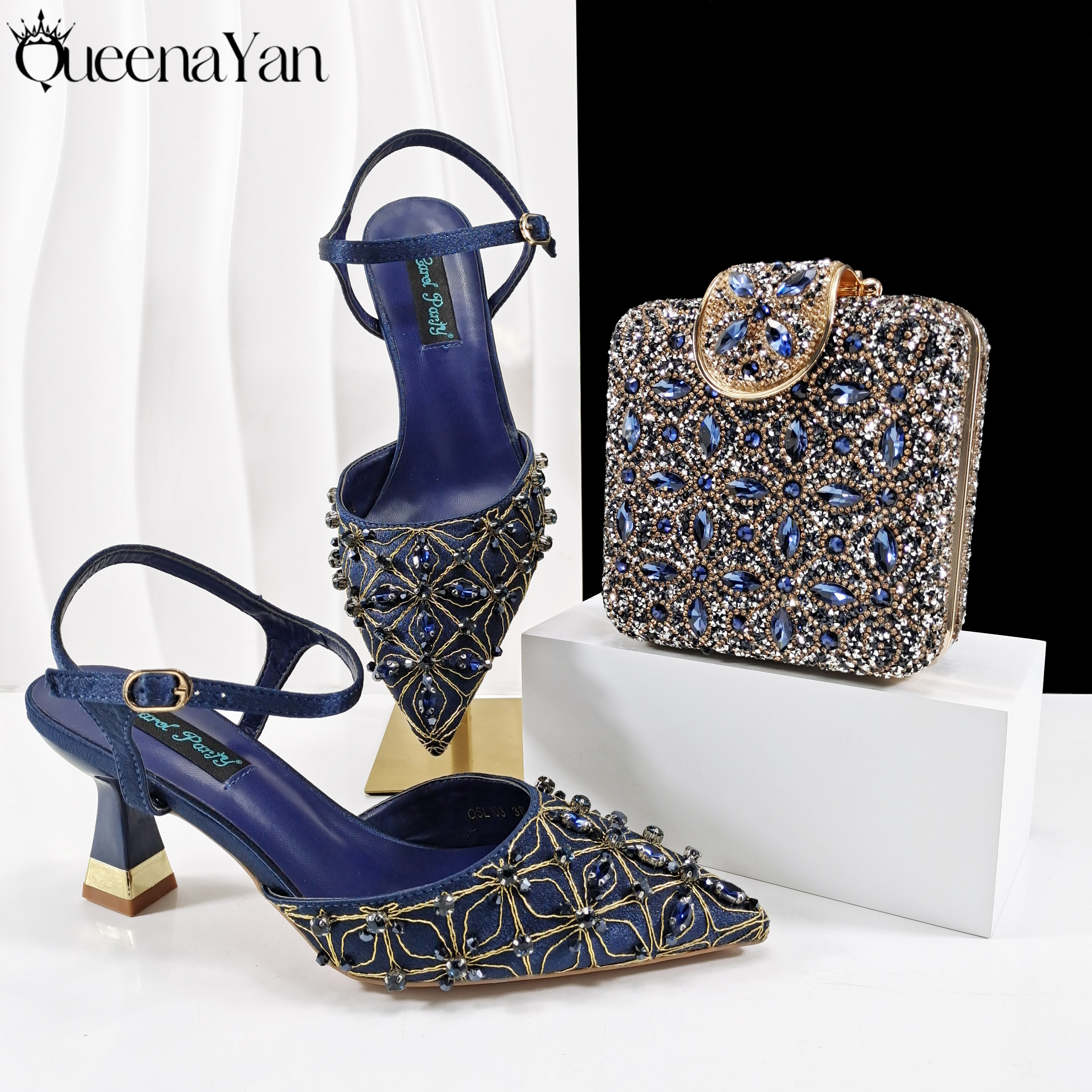 QueenaYan Elegant Glossy Navy  - Women Bags For Wedding ulasan dan harga
